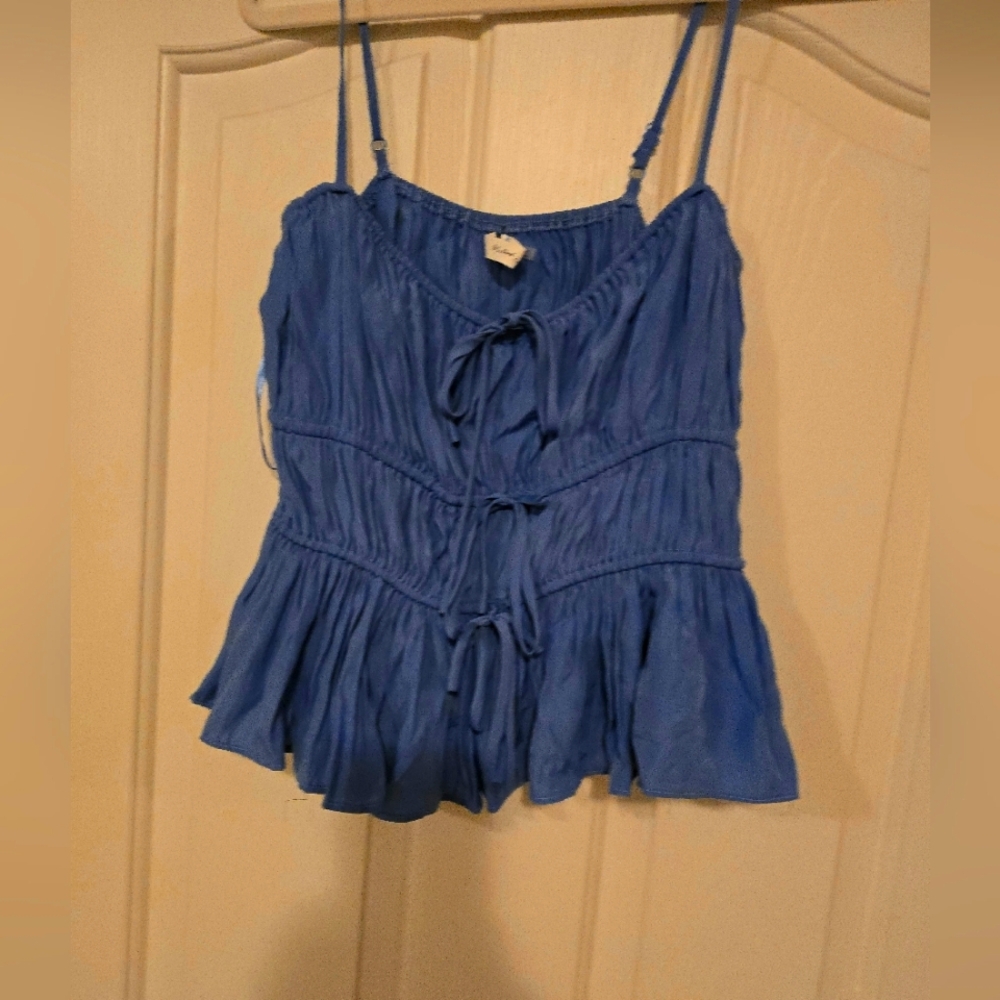 Mustard Seed Blue Ruffled Tie Front Camisole
